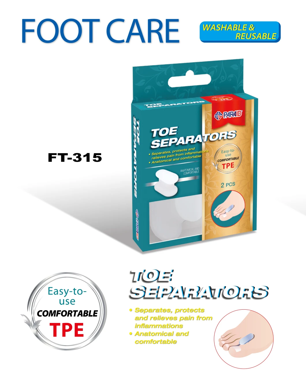 Foot Care Toe Separators Protects and Relieves Pain From Inflammations (FT-317)